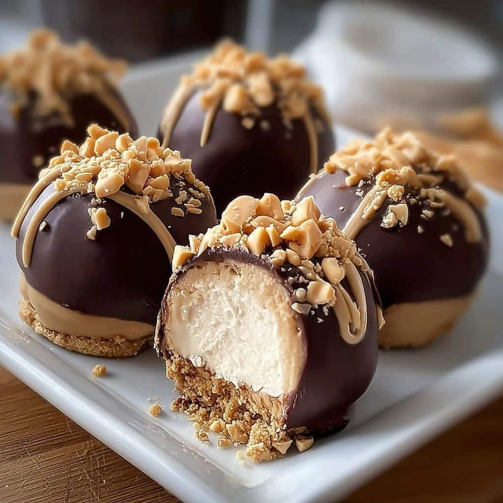 No-Bake Peanut Butter Cheesecake Balls with Chocolate Coating