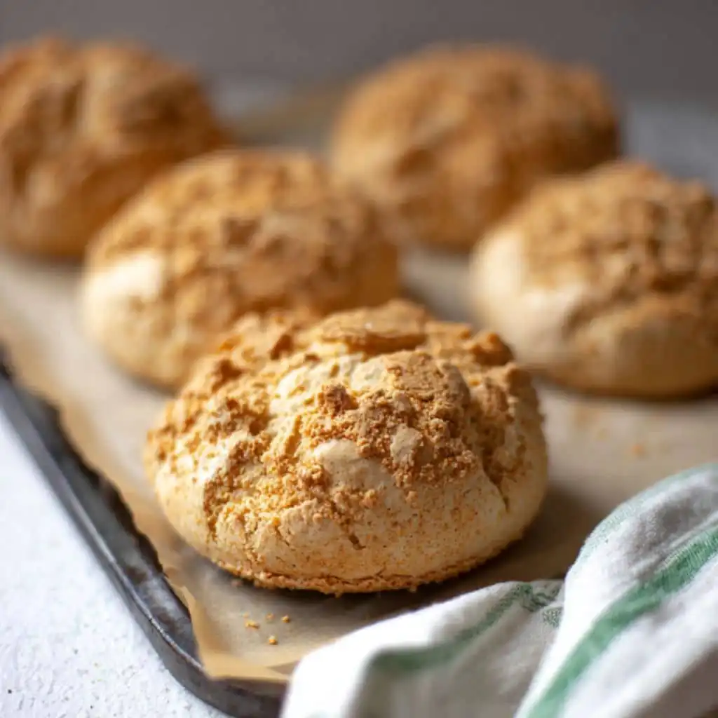 freshly baked crunchy soboro bread buns with peanut streusel topping