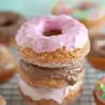 Stacked donuts made from an easy donut recipe without yeast