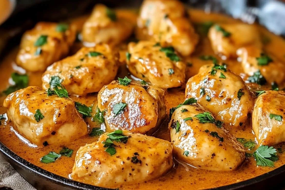 Texas Roadhouse Butter Chicken Skillet with garlic butter sauce and parsley garnish