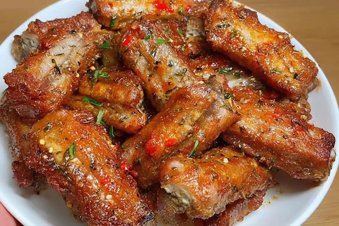crispy salt and pepper spare ribs with chili and herbs