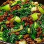 stir-fried bok choy with beef in savory sauce