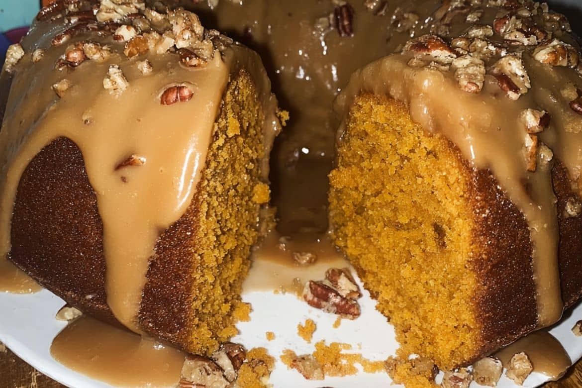 Sweet Potato Poundcake with Brown Butter Pecan Glaze Slice
