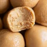 Close-up of soft 3-ingredient peanut butter balls with creamy texture