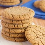 Classic ginger cookies stacked with sugar coating and crackled tops