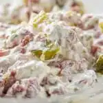 Pickle Wrap Dip with chopped dill pickles and dried beef in creamy base