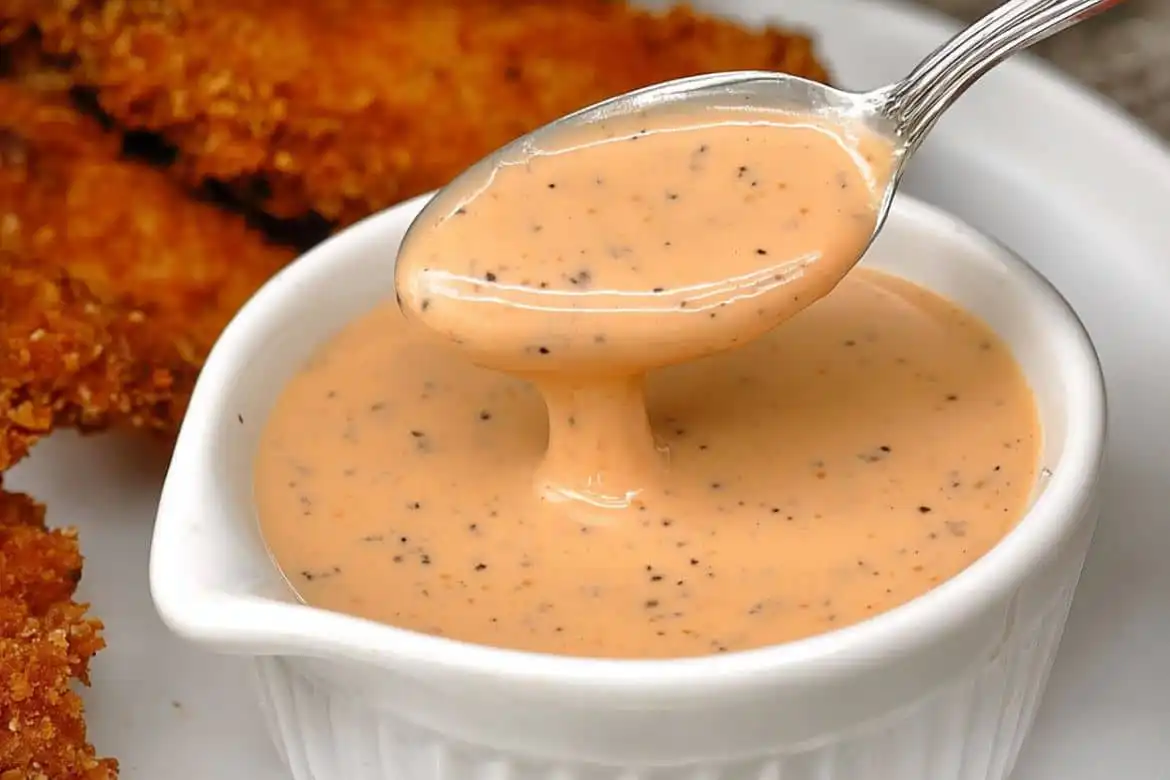 Cane’s Sauce Recipe served creamy with black pepper specks