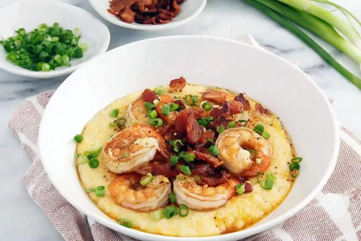 shrimp and grits recipe with turkey bacon and green onions