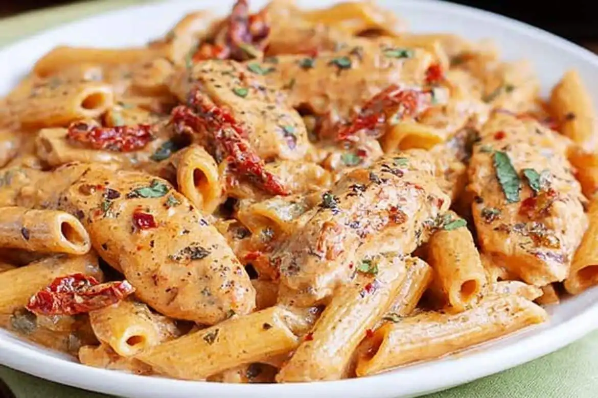 Creamy sun dried tomato pasta with chicken and penne