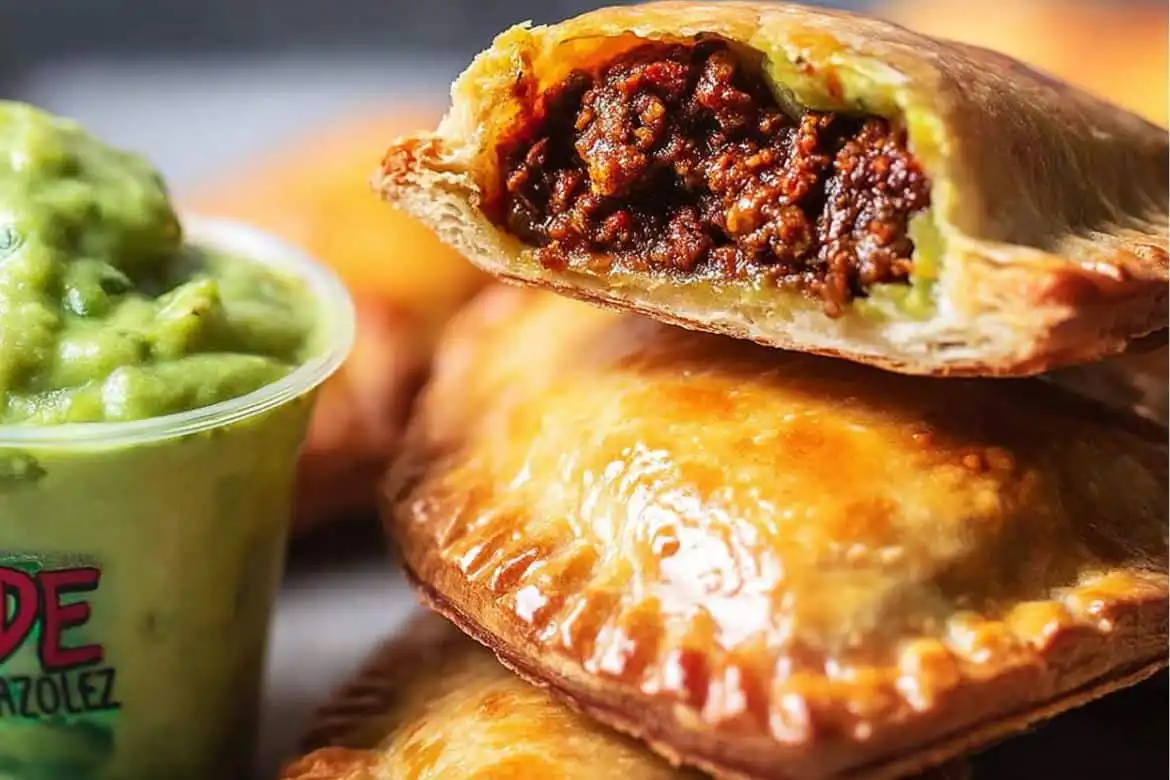 Beef empanadas with seasoned ground beef filling and guacamole dip