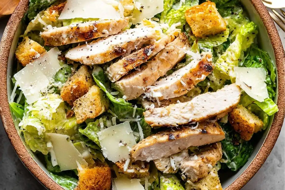 grilled chicken caesar salad with romaine, croutons, and parmesan